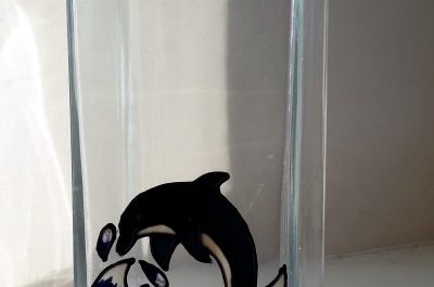 Glass Painted Dolphin Vase
