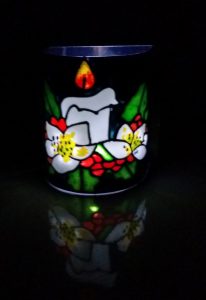Glass Painted Christmas Candle Design.