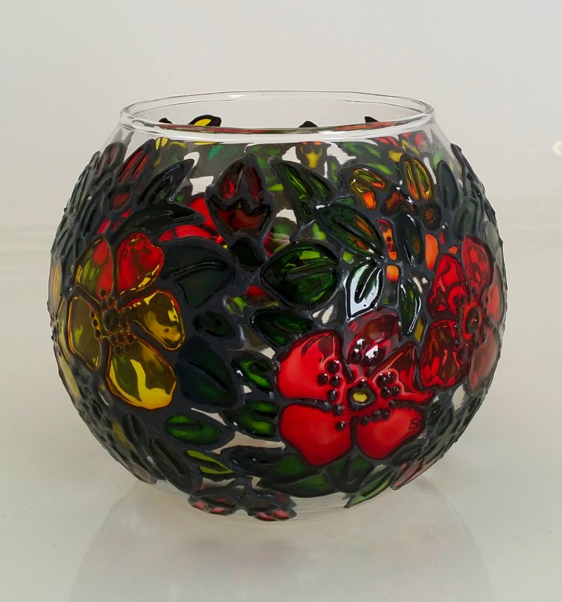 Glass Painted Round vase.